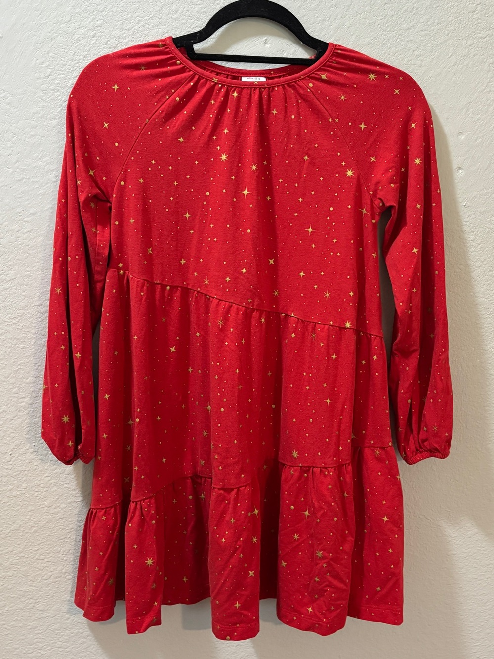Hanna Andersson Red Gold Star Long Sleeve Dress Girls Size 10 (140 cm)